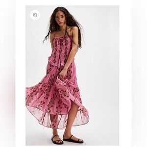*SOLD**Free people Alejandra Midi pink floral Dress size large